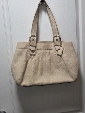Coach Cream Pebbled Leather Tote with Silver Hardware
